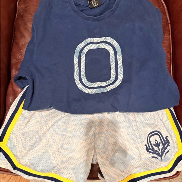 Overtime Navy Blue Graphic T-Shirt and Patterned Shorts Set - Picture 2 of 5